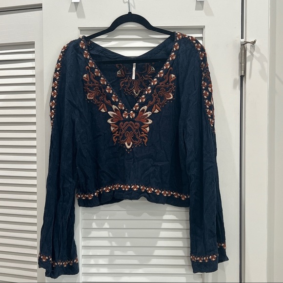 Free People High Times Long Sleeve Embroidered Crop - Picture 2 of 5